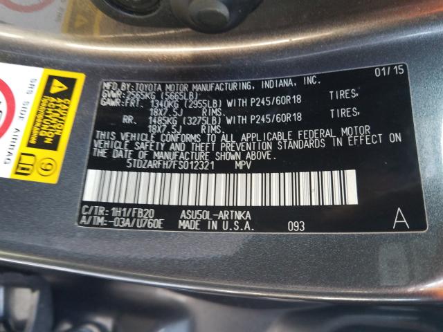 Photo 10 from auction – 2015 TOYOTA HIGHLANDER with VIN 5TDZARFH7FS012321