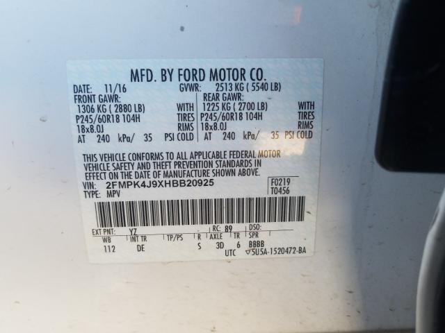 Photo 10 from auction – 2017 FORD EDGE SEL with VIN 2FMPK4J9XHBB20925