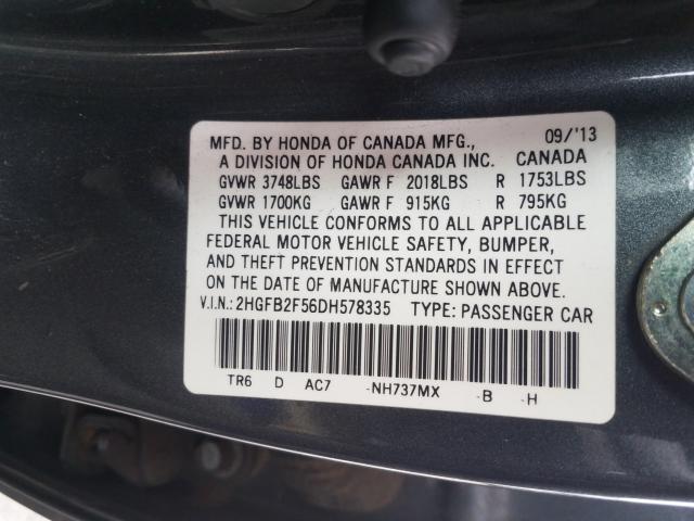 Photo 10 from auction – 2013 HONDA CIVIC LX with VIN 2HGFB2F56DH578335
