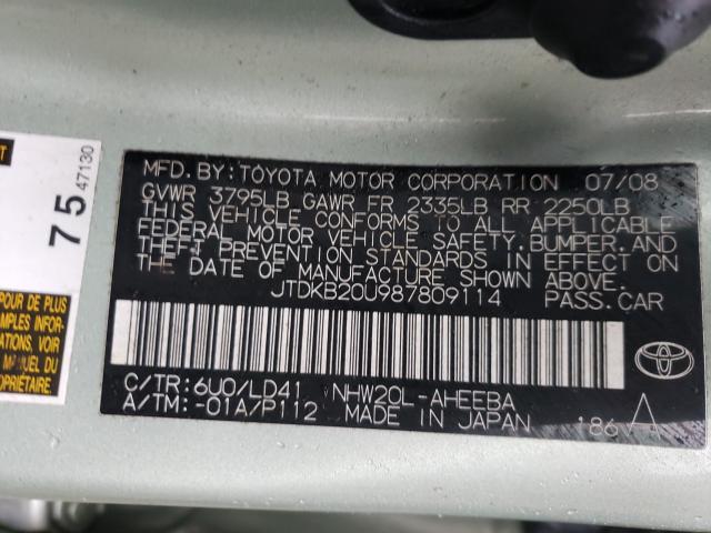 Photo 10 from auction – 2008 TOYOTA PRIUS with VIN JTDKB20U987809114