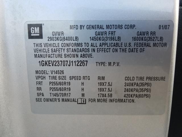Photo 10 from auction – 2007 GMC ACADIA with VIN 1GKEV23707J112267