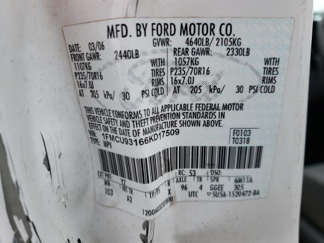Photo 10 from auction – 2006 FORD ESCAPE XLT with VIN 1FMCU93166KD17509