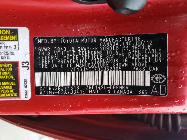 Photo 10 from auction – 2013 TOYOTA COROLLA BA with VIN 2T1BU4EE7DC952305