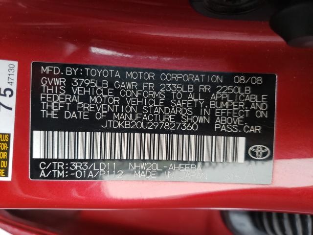 Photo 10 from auction – 2009 TOYOTA PRIUS with VIN JTDKB20U297827360
