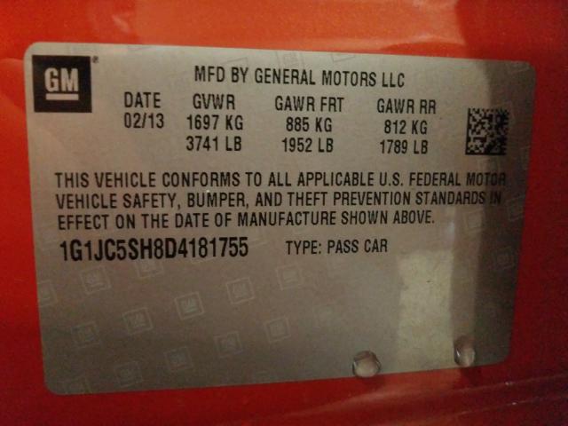Photo 10 from auction – 2013 CHEVROLET SONIC LT with VIN 1G1JC5SH8D4181755