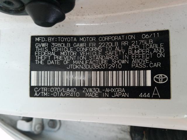 Photo 10 from auction – 2011 TOYOTA PRIUS with VIN JTDKN3DU3B0312910