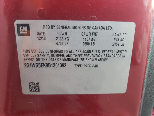 Photo 10 from auction – 2011 CHEVROLET IMPALA LT with VIN 2G1WG5EK9B1201392