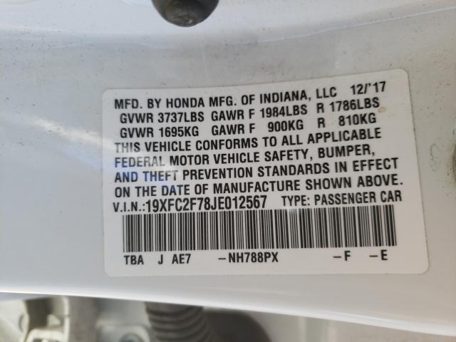 Photo 10 from auction – 2018 HONDA CIVIC EX with VIN 19XFC2F78JE012567
