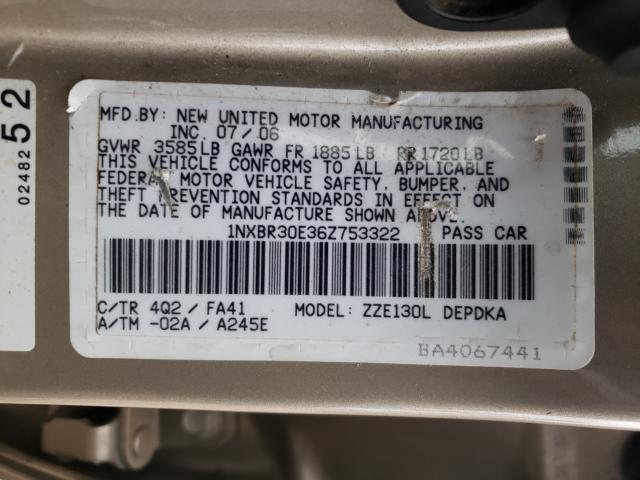 Photo 10 from auction – 2006 TOYOTA COROLLA CE with VIN 1NXBR30E36Z753322