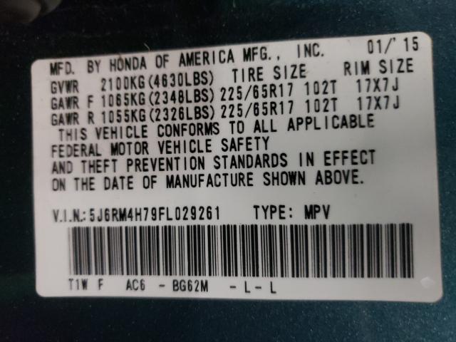 Photo 10 from auction – 2015 HONDA CR-V EXL with VIN 5J6RM4H79FL029261