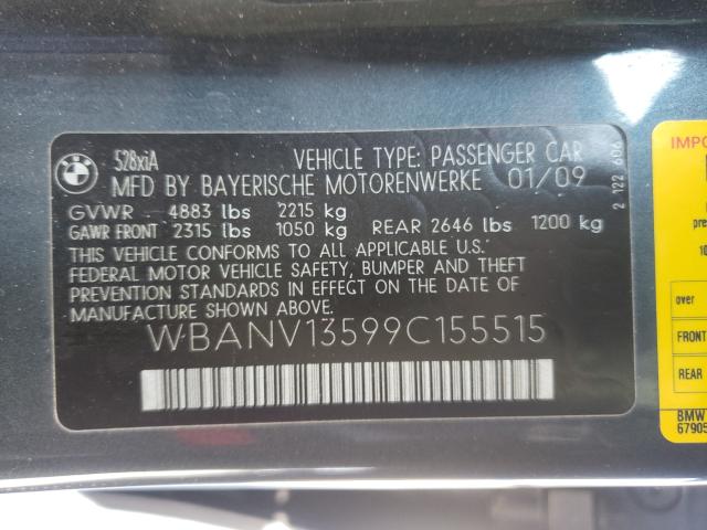 Photo 10 from auction – 2009 BMW 528 XI with VIN WBANV13599C155515