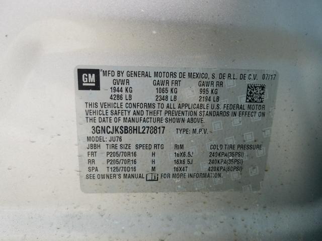 Photo 10 from auction – 2017 CHEVROLET TRAX LS with VIN 3GNCJKSB8HL278817