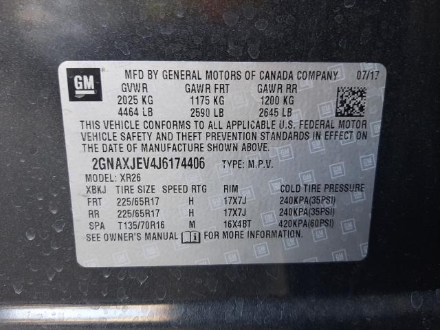 Photo 10 from auction – 2018 CHEVROLET EQUINOX LT with VIN 2GNAXJEV4J6174406