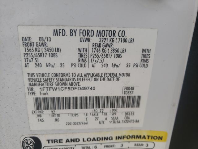 Photo 10 from auction – 2013 FORD F150 SUPER with VIN 1FTFW1CF5DFD49740