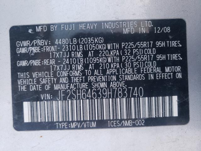 Photo 10 from auction – 2009 SUBARU FORESTER 2 with VIN JF2SH64639H783740