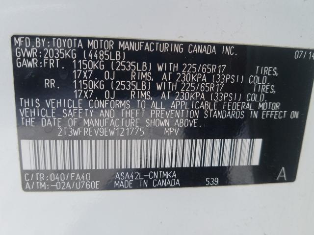 Photo 10 from auction – 2014 TOYOTA RAV4 XLE with VIN 2T3WFREV9EW121775