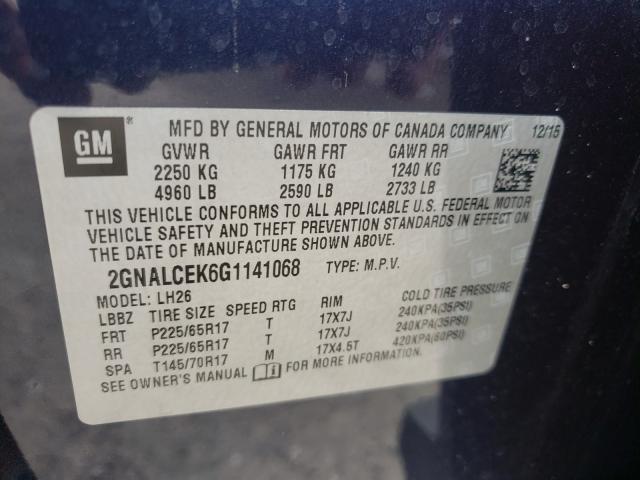 Photo 10 from auction – 2016 CHEVROLET EQUINOX LT with VIN 2GNALCEK6G1141068