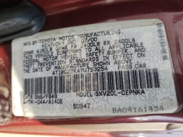 Photo 10 from auction – 2000 TOYOTA CAMRY CE with VIN 4T1BG22K4YU753254