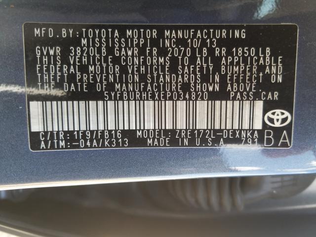 Photo 10 from auction – 2014 TOYOTA COROLLA L with VIN 5YFBURHEXEP034820