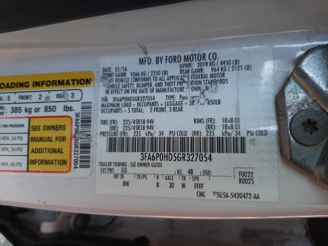 Photo 10 from auction – 2016 FORD FUSION SE with VIN 3FA6P0HD5GR327054