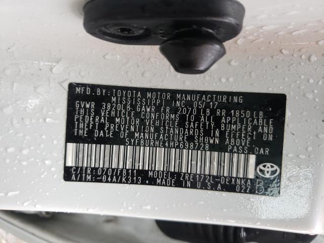 Photo 10 from auction – 2017 TOYOTA COROLLA L with VIN 5YFBURHE4HP698728