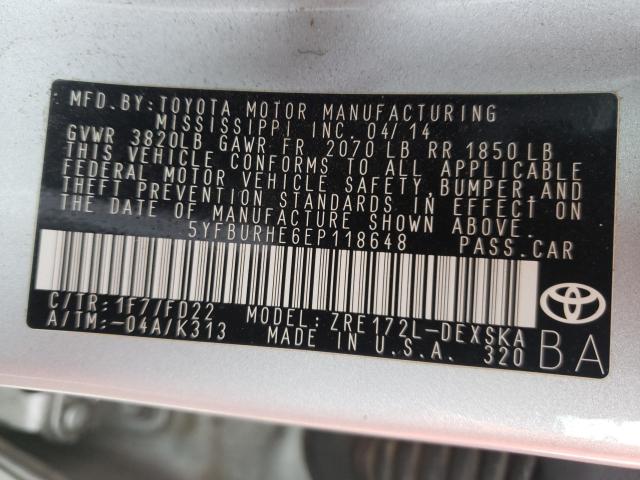 Photo 10 from auction – 2014 TOYOTA COROLLA L with VIN 5YFBURHE6EP118648