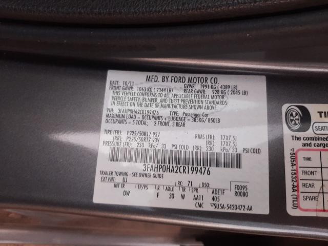 Photo 10 from auction – 2012 FORD FUSION SE with VIN 3FAHP0HA2CR199476