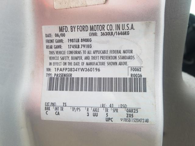Photo 10 from auction – 2000 FORD FOCUS ZTS with VIN 1FAFP3834YW360196