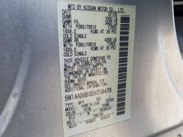 Photo 10 from auction – 2005 NISSAN ARMADA SE with VIN 5N1AA08BX5N738479
