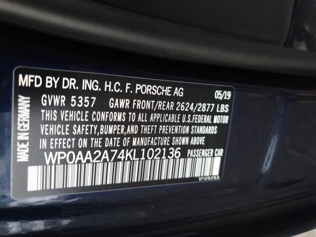 Photo 10 from auction – 2019 PORSCHE PANAMERA B with VIN WP0AA2A74KL102136