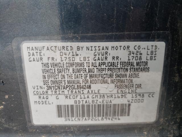 Photo 10 from auction – 2016 NISSAN VERSA S with VIN 3N1CN7AP2GL894246
