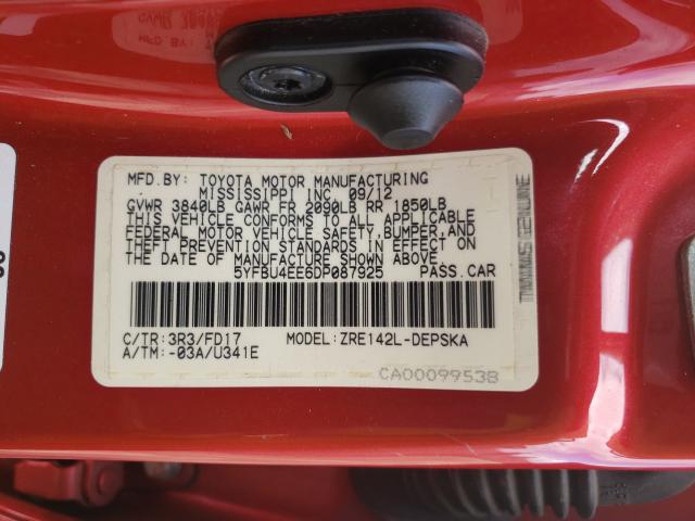 Photo 10 from auction – 2013 TOYOTA COROLLA BA with VIN 5YFBU4EE6DP087925
