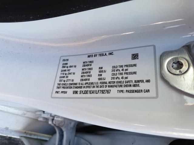 Photo 10 from auction – 2020 TESLA MODEL 3 with VIN 5YJ3E1EA1LF792767