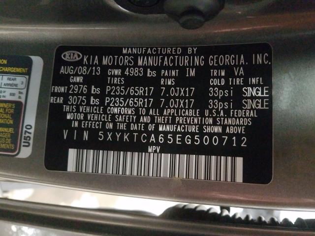 Photo 10 from auction – 2014 KIA SORENTO LX with VIN 5XYKTCA65EG500712