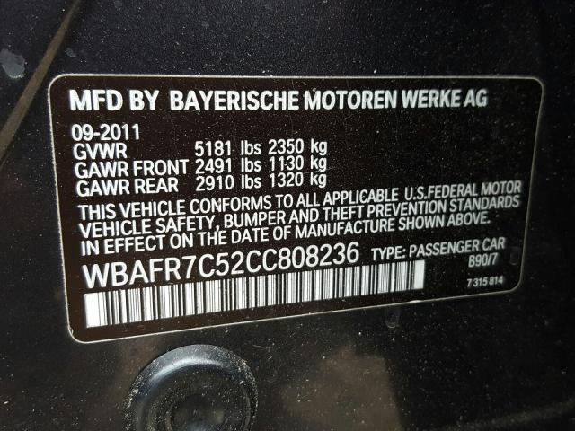 Photo 10 from auction – 2012 BMW 535 I with VIN WBAFR7C52CC808236