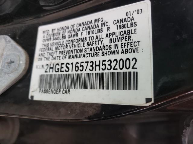 Photo 10 from auction – 2003 HONDA CIVIC LX with VIN 2HGES16573H532002