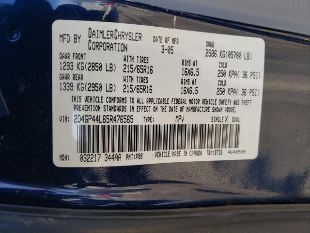 Photo 10 from auction – 2005 DODGE GRAND CARA with VIN 2D4GP44L65R476565