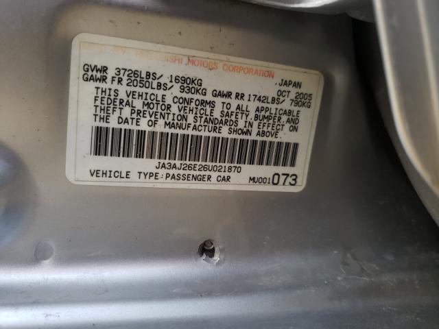 Photo 10 from auction – 2006 MITSUBISHI LANCER ES with VIN JA3AJ26E26U021870