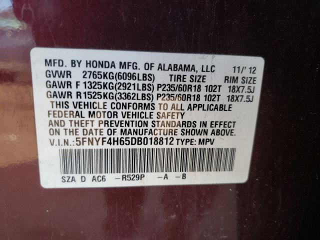 Photo 10 from auction – 2013 HONDA PILOT EXL with VIN 5FNYF4H65DB018812