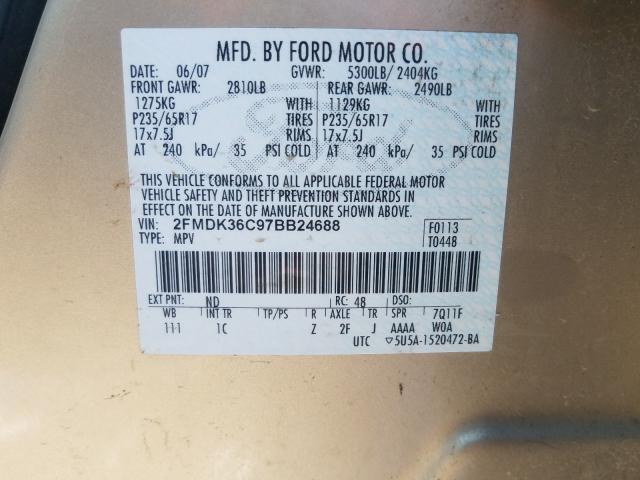 Photo 10 from auction – 2007 FORD EDGE SE with VIN 2FMDK36C97BB24688