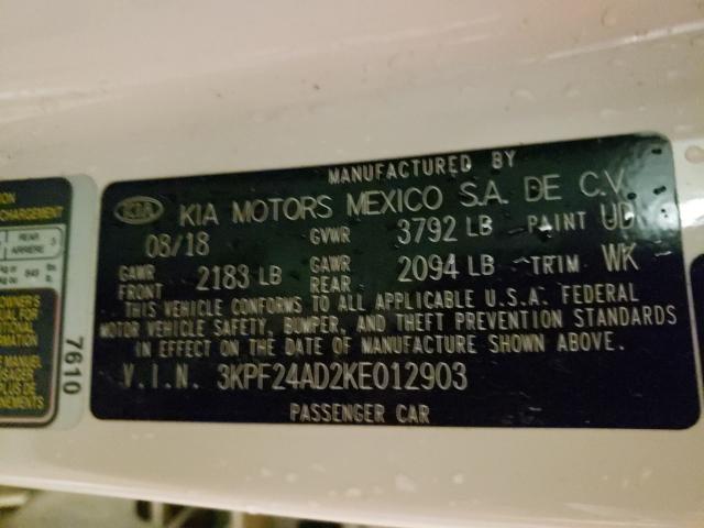 Photo 10 from auction – 2019 KIA FORTE FE with VIN 3KPF24AD2KE012903