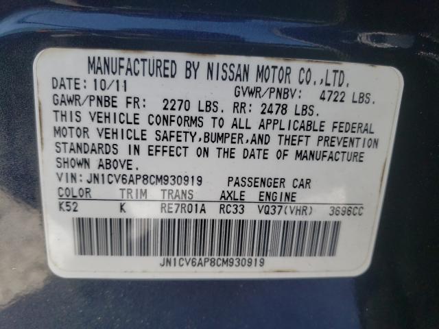 Photo 10 from auction – 2012 INFINITI G37 BASE with VIN JN1CV6AP8CM930919