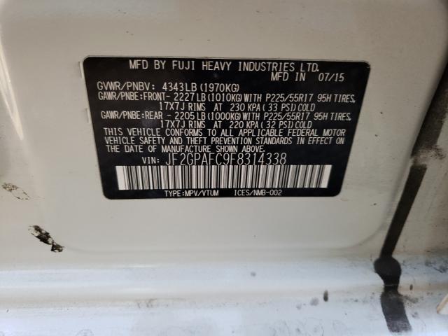 Photo 10 from auction – 2015 SUBARU XV CROSSTR with VIN JF2GPAFC9F8314338