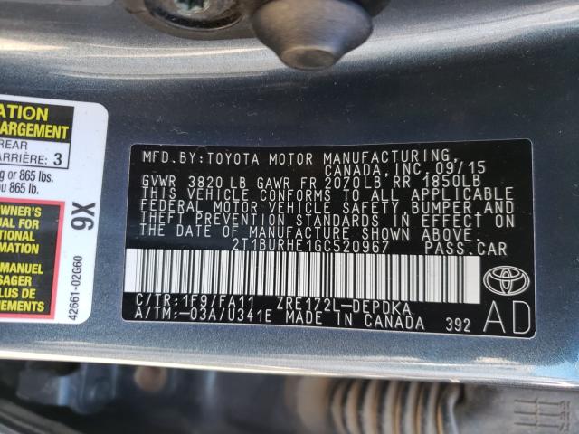 Photo 10 from auction – 2016 TOYOTA COROLLA L with VIN 2T1BURHE1GC520967