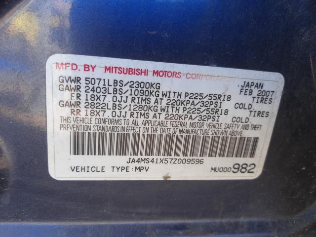 Photo 10 from auction – 2007 MITSUBISHI OUTLANDER with VIN JA4MS41X57Z009596