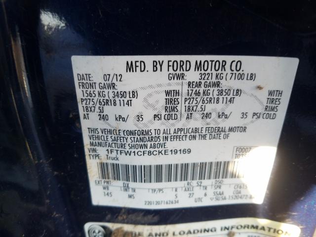 Photo 10 from auction – 2012 FORD F150 SUPER with VIN 1FTFW1CF8CKE19169