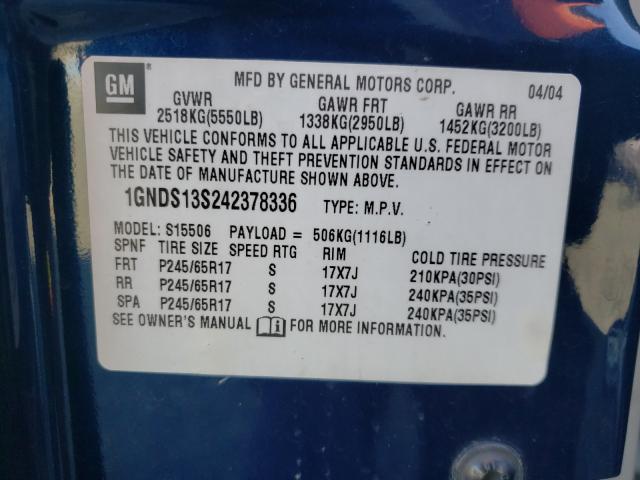 Photo 10 from auction – 2004 CHEVROLET TRAILBLAZE with VIN 1GNDS13S242378336