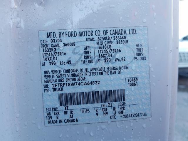 Photo 10 from auction – 2004 FORD F150 HERIT with VIN 2FTRF18W74CA64832