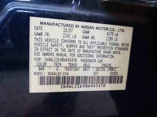 Photo 10 from auction – 2008 NISSAN ALTIMA 2.5 with VIN 1N4AL21E48N445458