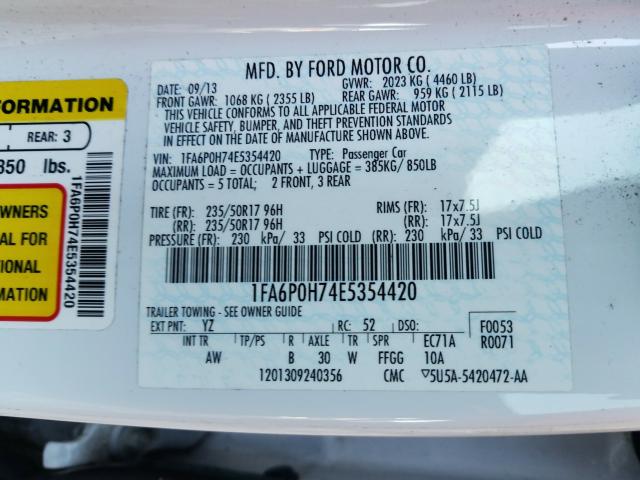 Photo 10 from auction – 2014 FORD FUSION SE with VIN 1FA6P0H74E5354420